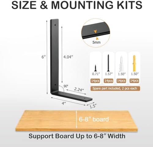 6 Inch Heavy Duty Floating Shelf L Brackets, 160 lbs, 6 Pack