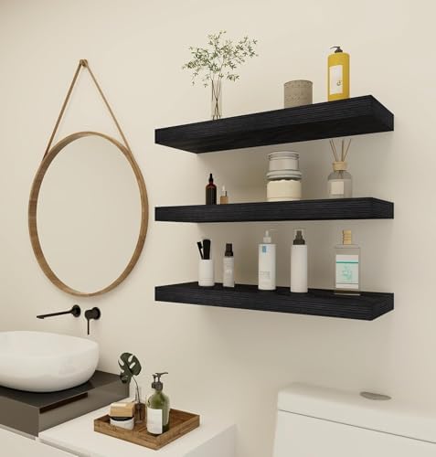 Vervida® Black Floating Wall Shelves 24in Set of 6 Holds 37 Lbs Hidden