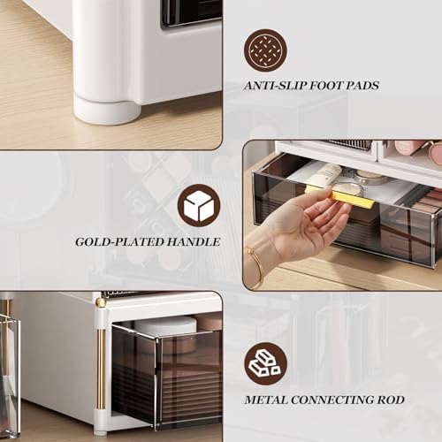 INVSSENE Stackable Makeup Organizer Countertop, Storage Perfume Skincare Cosmetic Lipstick Face Mask Makeup Brush Palett