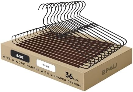 Wire Hangers with S-Shaped Opening Design, Black, 36-Pack