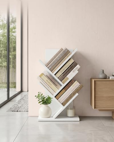 SONGMICS Home 5 Tier Tree Bookshelf, Bookcase, Small Corner Shelf, Space Saving Book Tree for Home Office, Bedroom, Livi