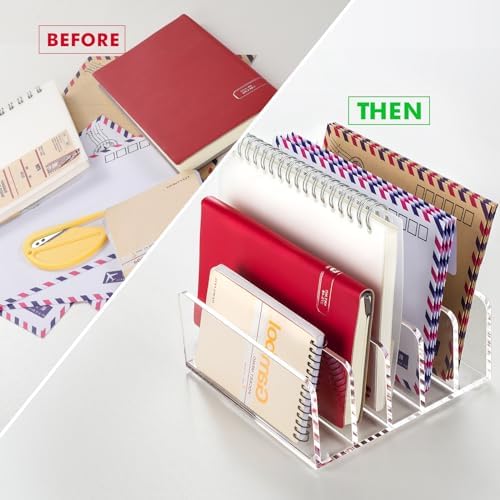BEYGORM Acrylic Mail Holder, 5 Compartments Multifunction Desk Organizer