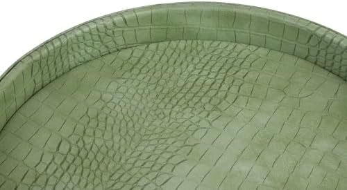 HofferRuffer Faux Leather Round Serving Tray, Vegan Croco Leather Decorative Food Tray for Storage Drinks, Snack & Cosme