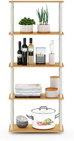 Furinno TURN-S-TUBE Storage Shelves, 5-Tier Book Shelf, Corner Shelf, Toolless Open Shelves, Classic Tubes, for Organiza