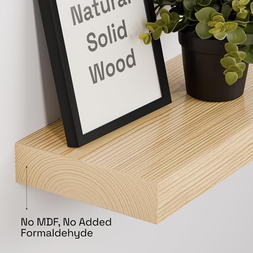 Solid Wood Floating Shelves for Wall 36 inch Long, Natural Wooden Shelf