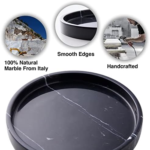 Italian 100% Marble Round Vanity Tray 10'', Decorative & Fruit Serving Trays for Bathroom, Kitchen, Nightstand, Jewelry 