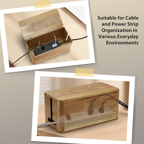 Large Acacia Wood Cable Management Box, Magnetic Lid, Cable Organizer