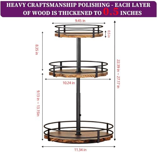 Heavy-Duty 3-Tier Lazy Susan Organizer, Adjustable to Different Heights, Countertop Spice Rack, Upgraded Thickened Woode