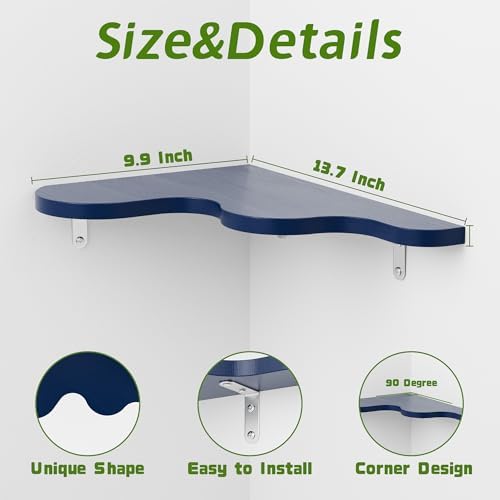 Cute Cloud Corner Wall Shelf, Wavy Floating Shelves for Nursery, Bedroom, Living Room, Bathroom & Home Decor, Navy Blue