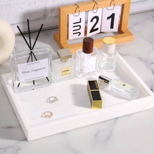 Marble Bathroom Vanity Tray, Jazz White, 12"x 8" x1.2"