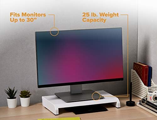 Bostitch Office Konnect Adjustable Monitor Stand Riser, 4 Height Adjustments, Built-In Cable Management, Rubber Feet - W