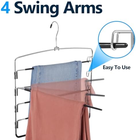 Pants Hangers 3 Pieces,5 Tier Closet Organizers and Storage Clothes Hanger,Hangers Space Saving with Swing Arm,Multiple Metal Hanger Clothes Organization for Pants Trousers Jeans Leggings Slacks