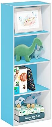Furinno LUDER 4-Tier Book Shelf, Open Shelves Bookshelf, Light Blue/White