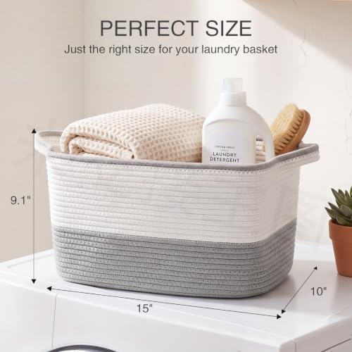Woven Storage Basket for Shelves, 15"x10"x9" Cotton Rope Storage Basket