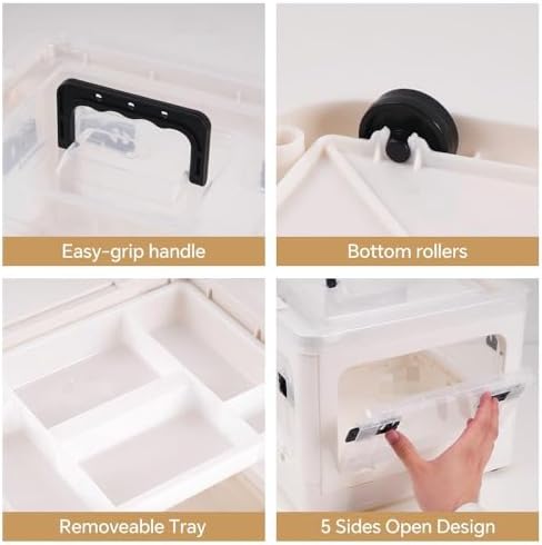 2-Tier Medicine Organizer - 30qt Plastic Foldable Storage Box with Handle