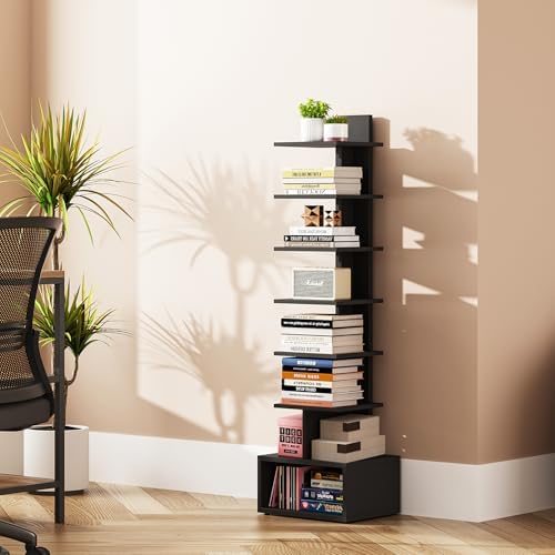 TUTOTAK Book Shelf, Narrow Spine Bookshelf, 8-Tier Bookcase for Small Space