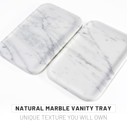 Arabescato Marble Vanity Tray - Decorative Organizer for Bathroom Countertop, Dresser, Kitchen Sink