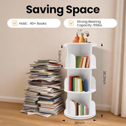 3-Tier Rotating Bookshelf,360° Spinning Corner Bookcase,Floor Standing Revolving Bookcase Storage Rack Narrow Book Shelf