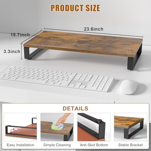 Ywin Monitor Stand Riser for Desk, Computer Monitor Stand Laptop Riser Stand Desk Wood & Steel, Underneath Storage for O