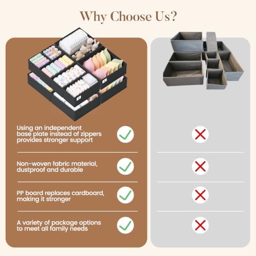 Drawer Organizer Storage for Clothes, Socks, 10 Pack, Black