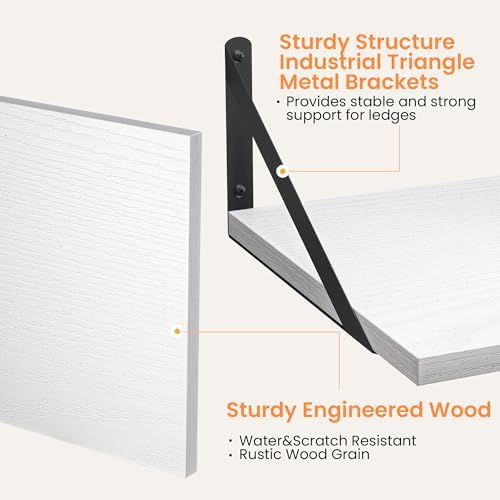 Heimlove 20W x 12D Deep Floating Shelves Set of 2 White