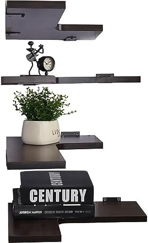 YYWUOJJ Corner Shelf Wall Mounted, Corner Floating Shelves for Wall, Set of 4 Dark Brown