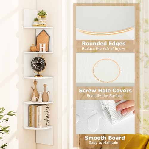 Tangkula 50''H Corner Shelf Wall Mount, 5-Tier Wooden Storage Organizer