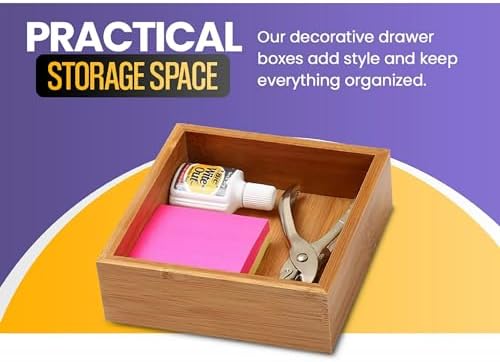YBM HOME Bamboo Drawer Organizer Storage Box, 2 Pack 6x12x2 inch