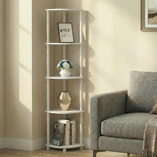 Furinno Turn-N-Tube Storage Shelves, 5-Tier Open Frame Book Shelf, Standing Corner Shelf, Toolless Open Shelves, Classic