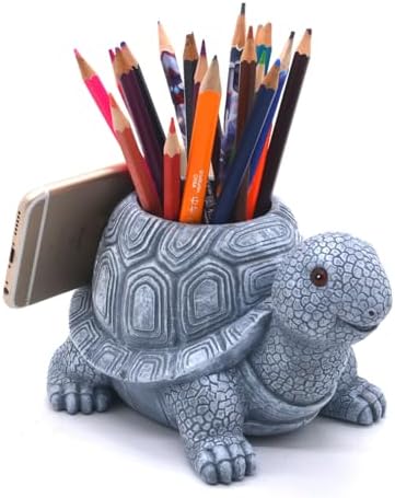 Turtle Pencil Holder and Phone Stand - Multifunctional Stylish Storage Container Desk Accessories Organizer for Home Office and School - Stone