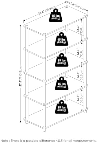 Furinno TURN-N-TUBE Storage Shelves, 5-Tier Book Shelf, Corner Shelf, Toolless Open Shelves, for Organization and Storag