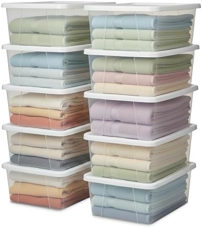 HOMZ Clear Plastic Storage Bins w/Snaplock Lids, 6 Qt, White, 10 Pack