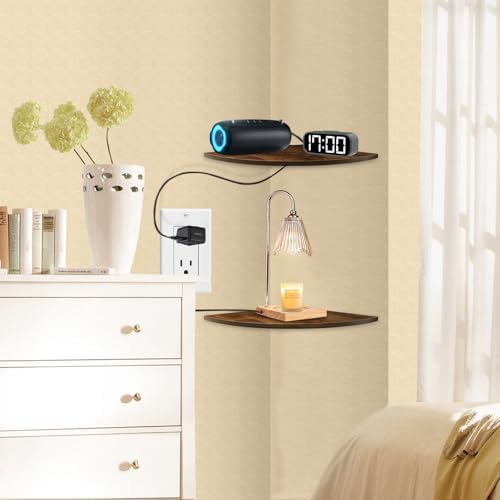JJL Corner Shelves, 12 Inch Deep Corner Shelf Wall Mounted with Wire Hole, 2 Tier Sector with Hole - Corner Hanging Shel