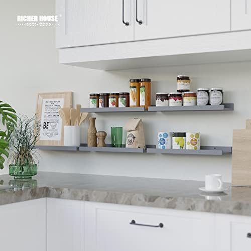 RICHER HOUSE 5-Set Floating Shelves with Lip, Grey Wall Mounted Wood Shelf