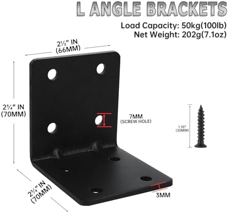8 Pack L Brackets for Wood Matte Black Strong Corner Brace, Ribbed Corner Brackets for Wood Projects Furniture Fix and R