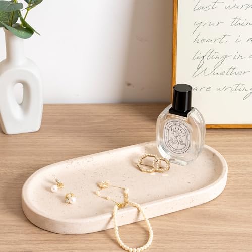 Koville Natural Marble Tray for Bathroom, Vanity Decorative Marble Trays for Countertop Organizer, Catchall Trays for Pe