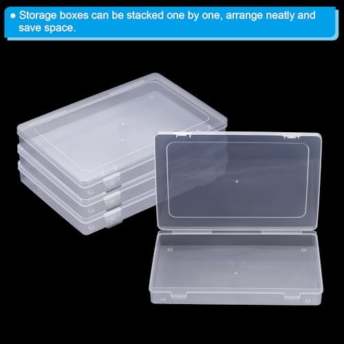 PATIKIL 9x6x1.2inch Clear Storage Box with Hinged Lid, 4Pack Plastic Stackable Rectangle Organizer Container for Beads J