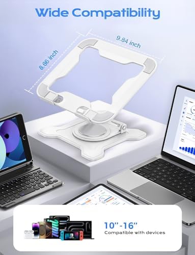 JCZT 360° Rotating Laptop Stand for Desk, Metal Foldable Laptop Riser,White