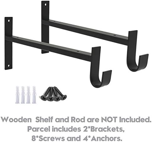 AddGrace Closet Rod Bracket Heavy Duty Shelf Brackets Black 8 Inch 2 Pack