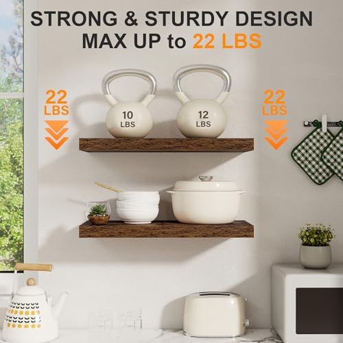 Fun Memories Floating Shelves for Wall, 20"x 8" Deep Wall Shelf, Brown