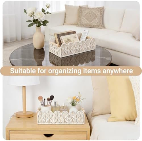 Mkono Macrame Storage Basket, Toilet Paper Holder Boho Decor, 2 Pack Ivory