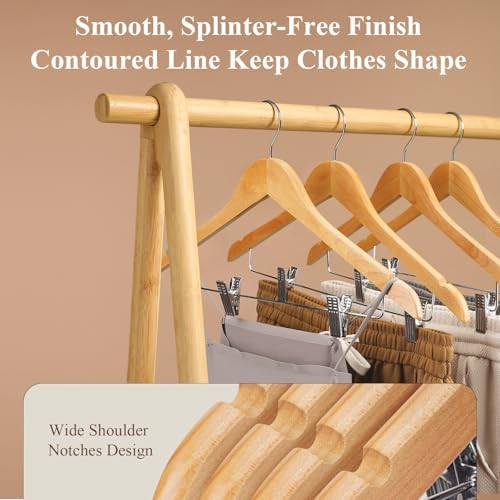 Wooden Hangers with Clips 12 Pack Wooden Pants Hangers,Skirt Hangers with Adjustable Clips,Hangers for Pants,Jeans,Slacks,Shorts（Natural）
