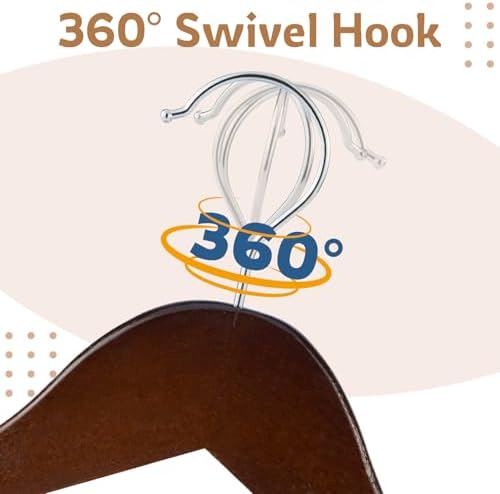 Solid Wooden Hangers, 30 Pack Walnut Slim Wood Hangers with Extra Smooth Finish, Precisely Cut Notches and Chrome Swivel Hook, Wooden Clothes Hangers for Shirt Suit Jacket Dress
