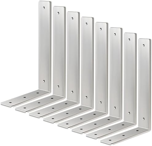 Floating Shelf Bracket Stainless Steel 12 Inch, 8 Pack Heavy Duty Shelf Brackets, Wall Shelf Bracket for DIY Decorative 