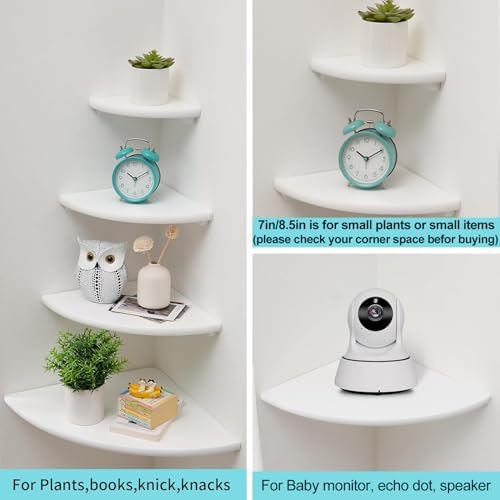 Corner Shelves, White Floating Corner Shelf, Set of 2 12inch Solid Oak Wood Wall Shelves, Round End Wall Mount with Wire