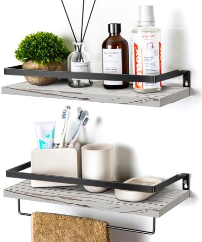 Floating Shelves for Wall, Bathroom Shelves with Towel Bar, Wall Mounted Storage Shelves for Kitchen, Bathroom, Set of 2