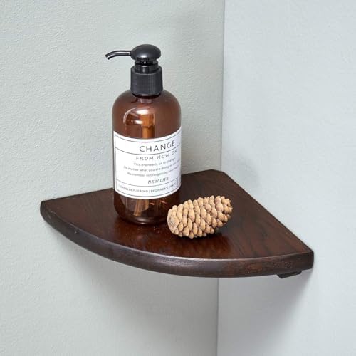 Corner Shelf, Solid Oak Wood Floating Corner Shelf Wall Mount Round End Floating Speaker Shelves with Wire Hole for Smal