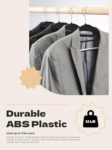 HOUSE DAY Slim Plastic Hangers with Non Slip Rubber Pads, 100 Pack, Black