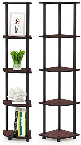 Furinno TURN-N-TUBE Corner Shelf Set of 2, 5-Tier Corner Bookshelf, Open Storage Shelves, for Organization and Storage, 