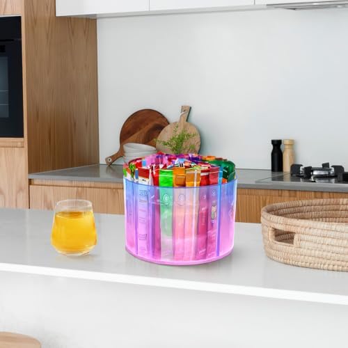 Drink Packet Organizer, Lazy Susan Gradient Drink Mix Organizer, Acrylic Water Drink Packet Holder with 4 Compartments f